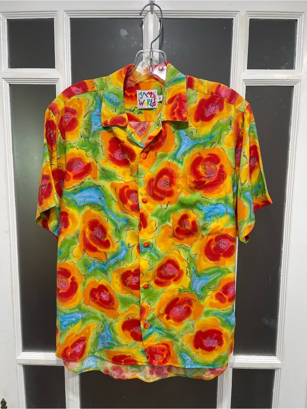 Jams World Bright Floral Short-Sleeve Button-Up Shirt - Red, Yellow, Green, Blue